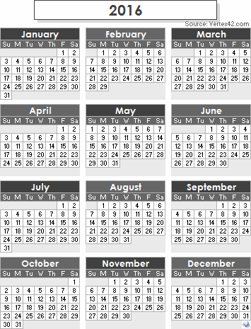 2016 calendar templates and images
