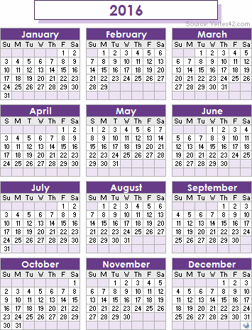 2016 calendar templates and images
