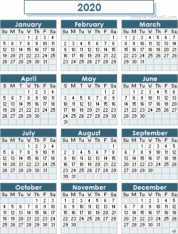 Calendário 2020 excel editavel