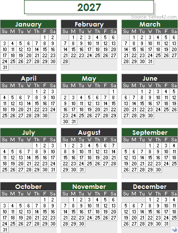 2027 Calendar Templates and Images