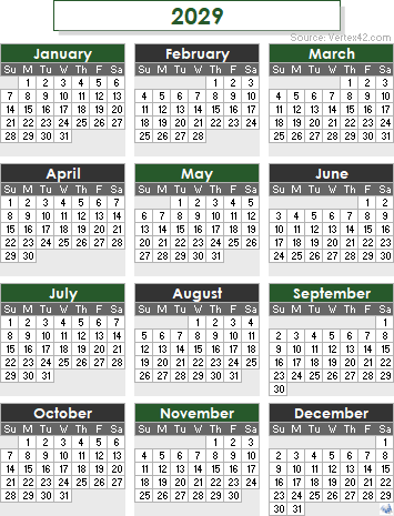 2029 Calendar