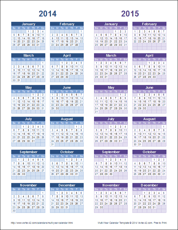 Multi Year Calendars 2 And 3 Year Calendar Templates