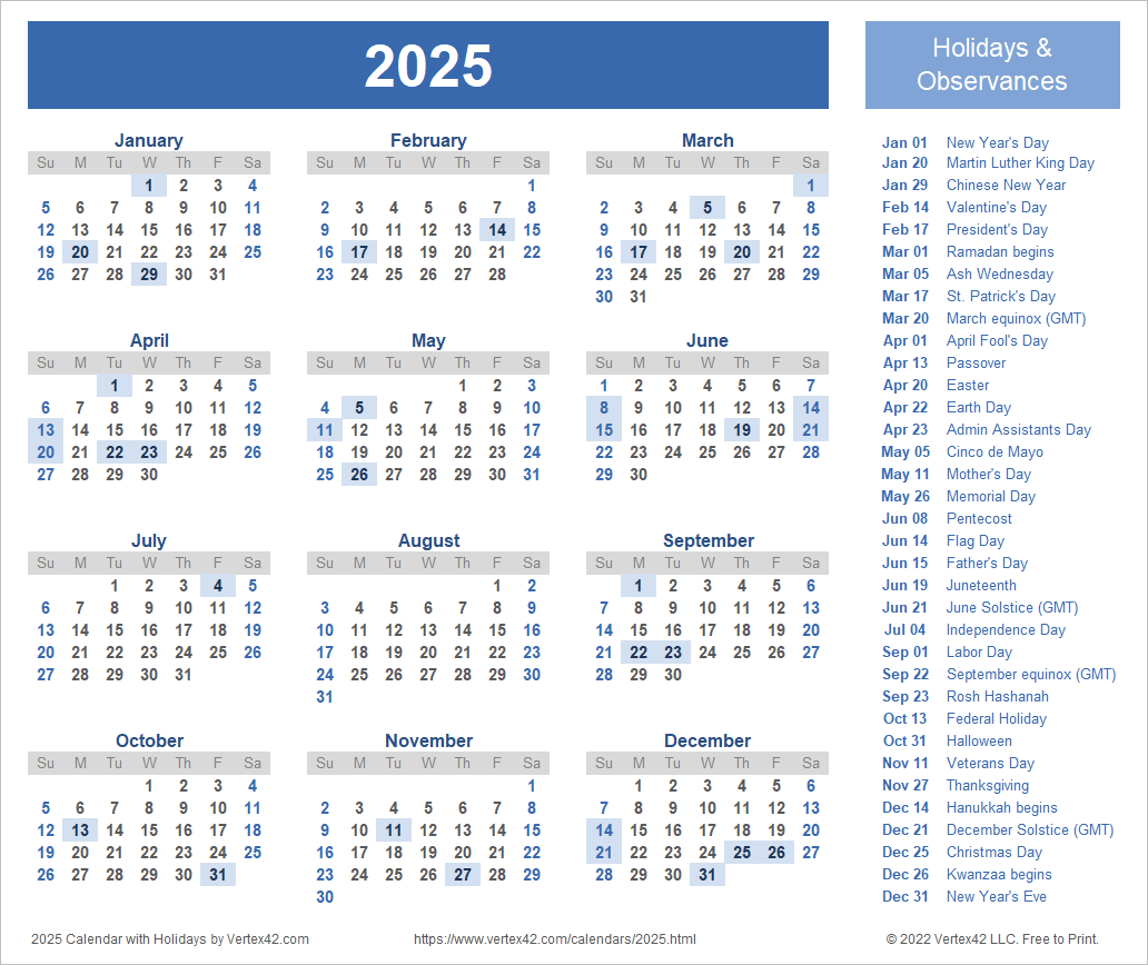 2025 Calendar 2025 With Holidays 2025 Calendar Andrei Carleen