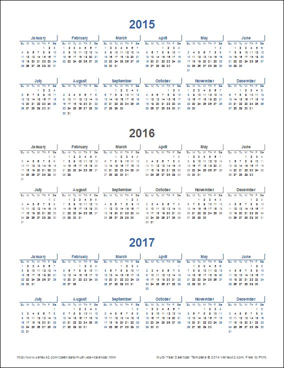 Multi Year Calendar Printable Free Letter Templates Create Your Hot