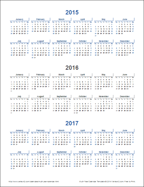 MultiYear Calendars 2 and 3Year Calendar Templates