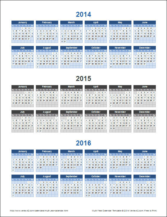 MultiYear Calendars 2 and 3Year Calendar Templates