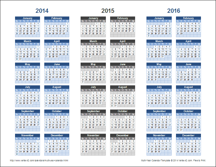 3 Year Calendar Template For Excel